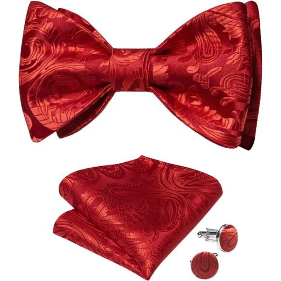 Men Bow Tie Paisley Striped Red Paisley - Picture 1 of 6